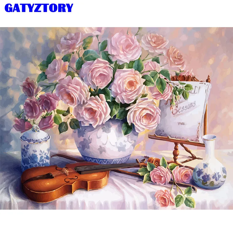 

GATYZTORY Frame Diy Painting By Numbers Kit Flowers Acrylic Canvas Paint By Numbers Handpainted Oil Painting For Home Decoration