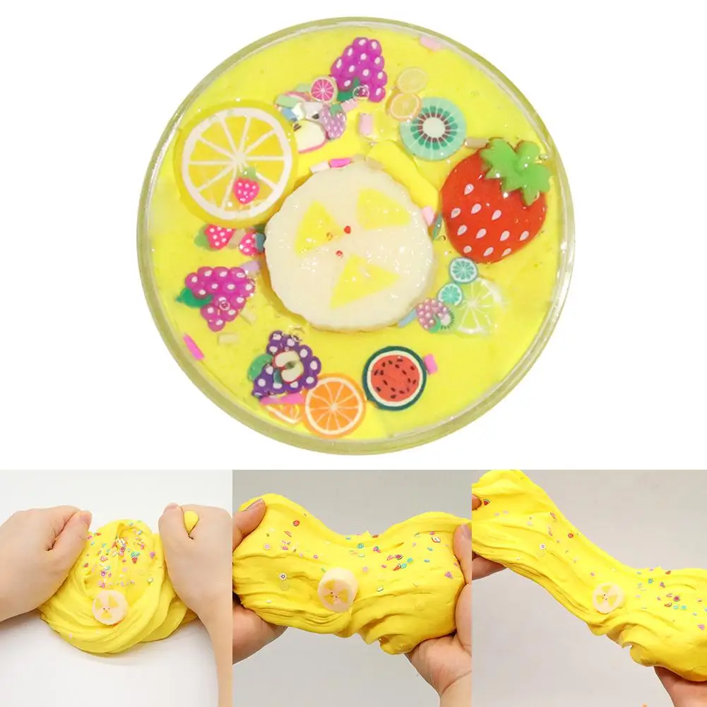 

60/100ml DIY Fruit Lemon Chips Mud Clay Filler Clear Slime Box Toys for Children Plasticine Stress Relief Kids Toy Gift