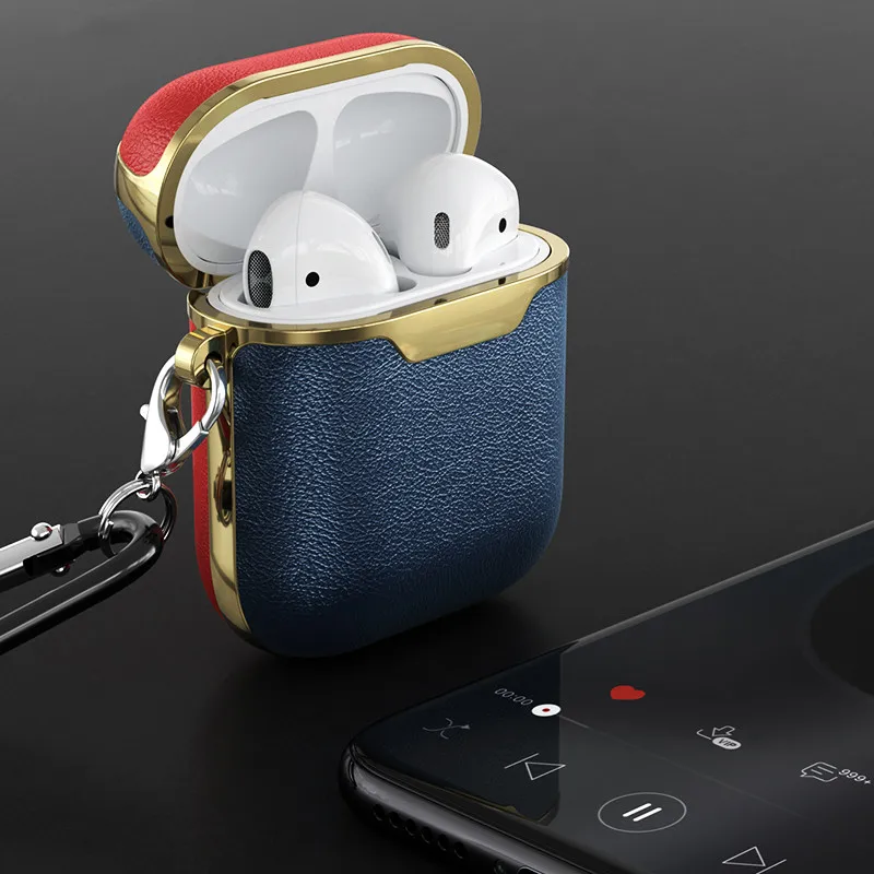 Кожаный чехол для беспроводных наушников Airpods чехол s Для Air Pods Bluetooth Earpods чехол для наушников Защитный чехол - Color: Red Blue