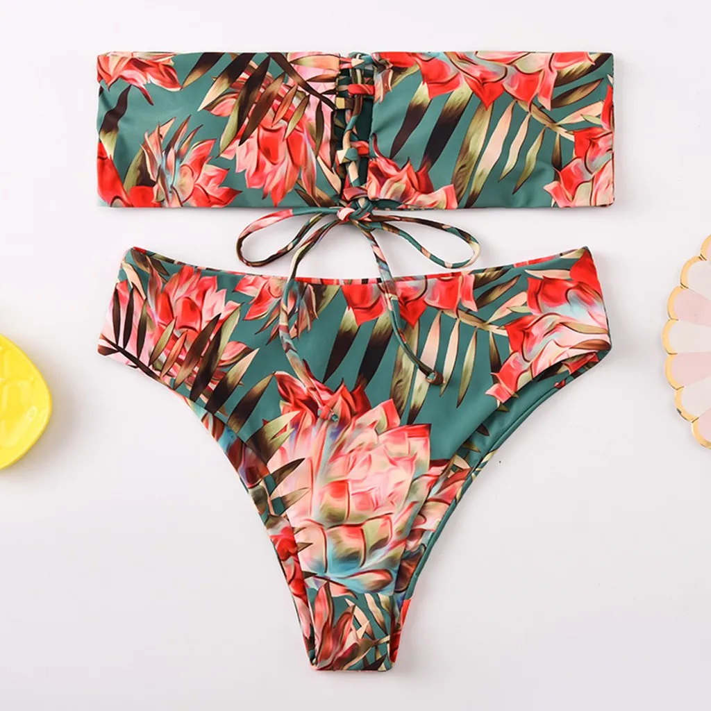 2020 traje de baño de talla grande para mujer, Bikini de cintura alta para mujer, trajes de baño