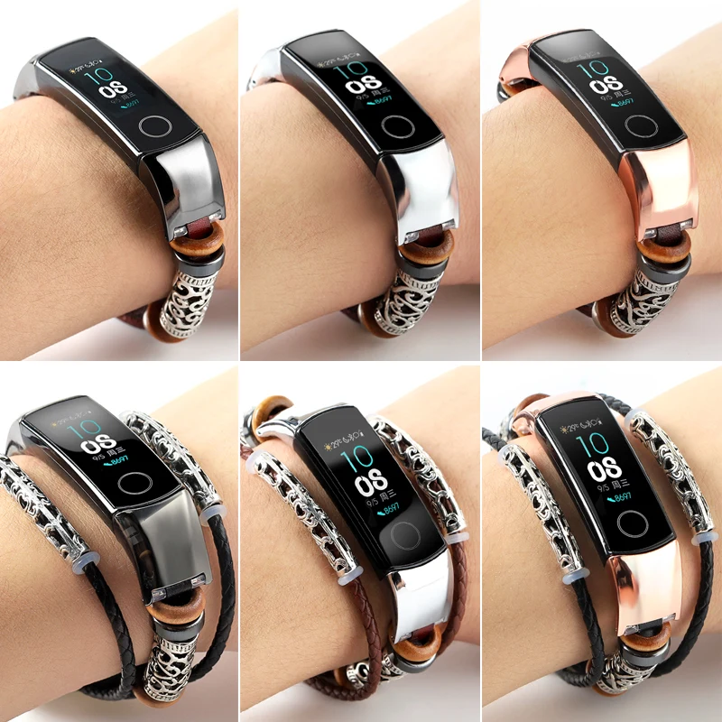 Кожаный браслет для HONOR Band 5 4 металлический ремешок из нержавеющей стали