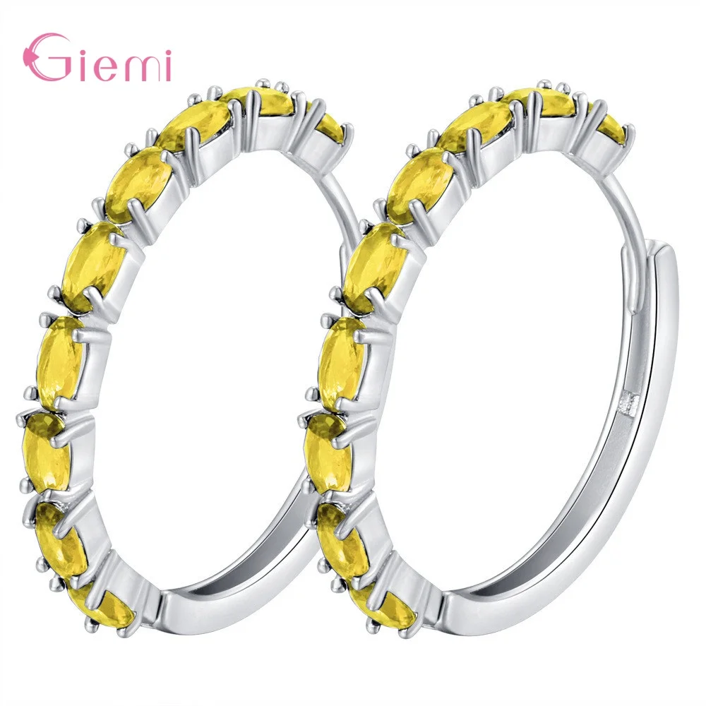 Yellow Новые модные серебряные серьги-кольца из натуральной 925 пробы для женщин, сережки из сверкающих кристаллов, элегантные женские свадебные украшения - Окраска металла: Yellow
