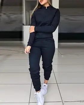 

Women Two Piece Tracksuits Sets Zipped Top & Slinky Pant Sets Comfort Spring Fall Sweatsuit