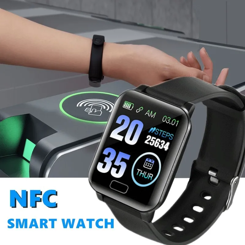 Спортивные Смарт часы NFC Y12 квадратный фитнес трекер для бега езды на велосипеде