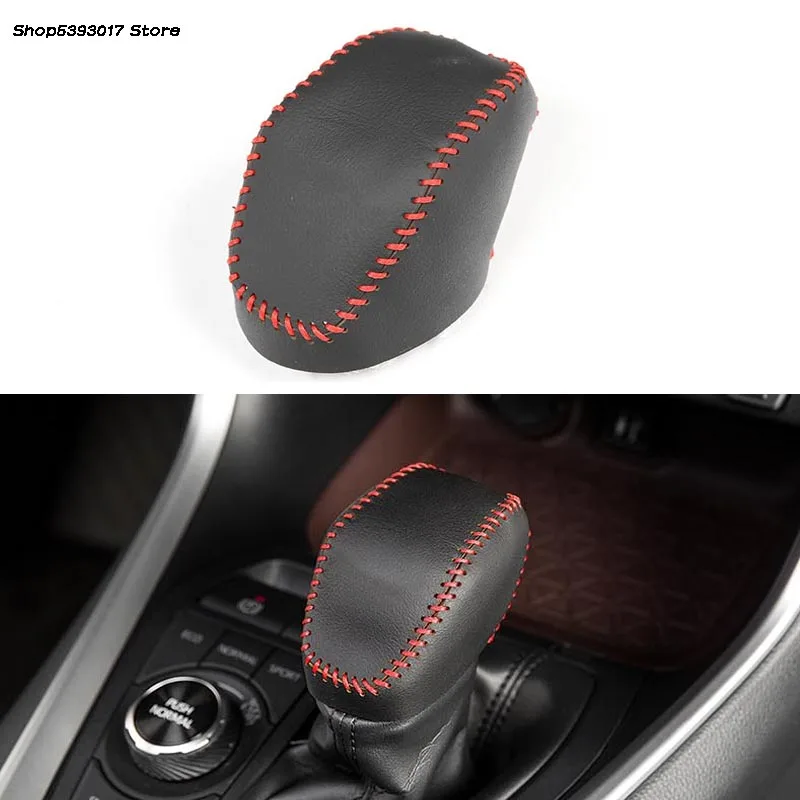 Автомобильный кожаный чехол для рычага переключения передач Чехол для интерьера автомобиля для Toyota RAV4 RAV-4 автомобильные аксессуары - Название цвета: Black With Red