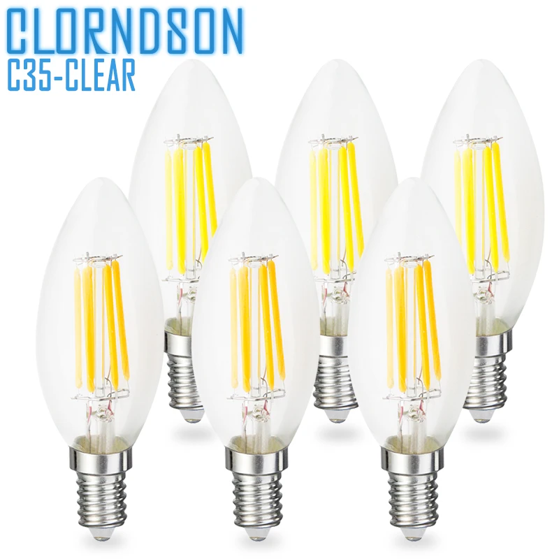 CLORNDSON затемнения 2-8Watts светодиодные свечи E14/E12 Винтаж Edison Retro110V 220V лампы
