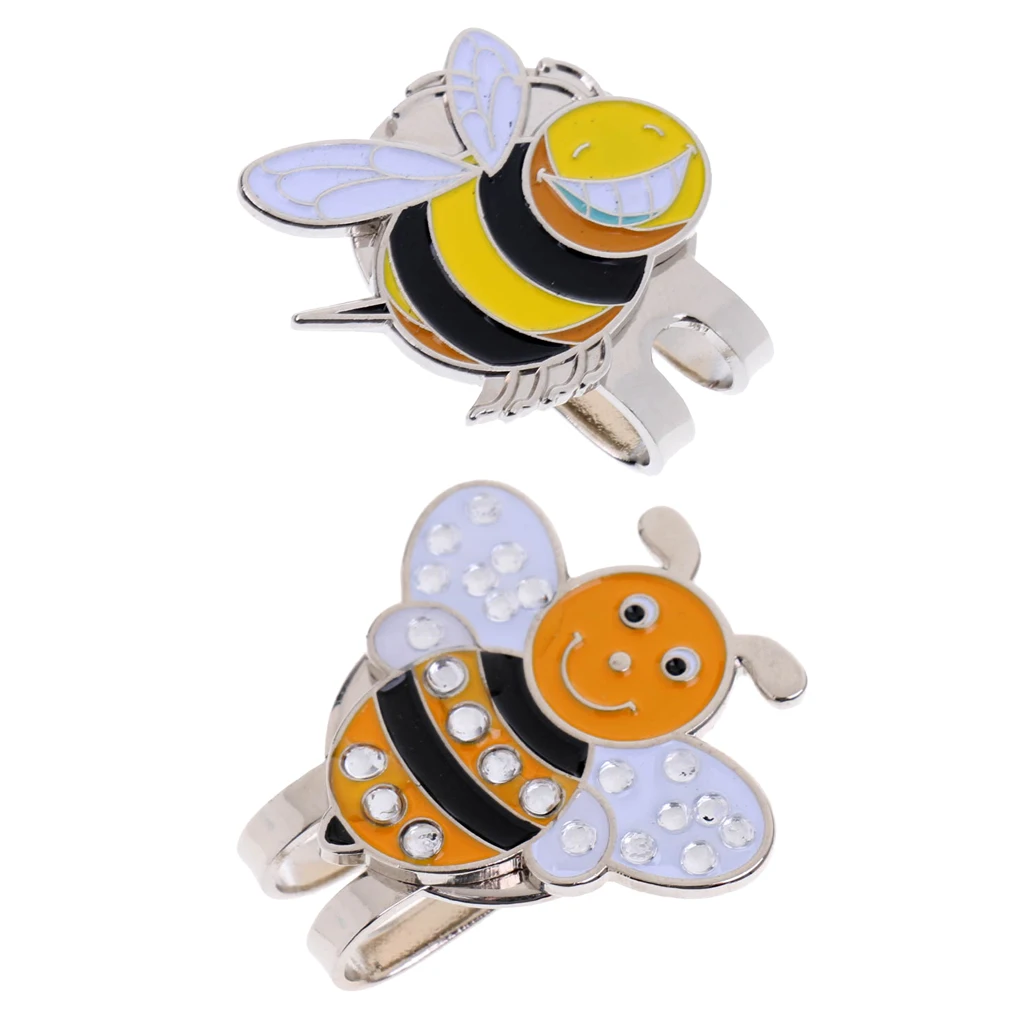 2x Alloy Hat Clip with Magnetic Golf Ball Marker, Funny Bee Hat Decor
