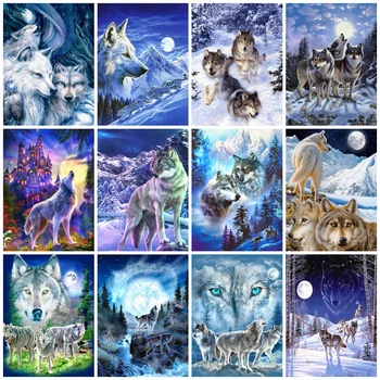 

AZQSD Diamond Painting Full Square Wolf Winter Diamond Embroidery Animal Rhinestones Handmade Gift Home Decor Cross Stitch