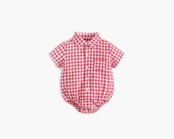 

2020 Newborn Baby Girls 0-2T Cotton Short sleeve Plaid Romper Children fashion Jumpsuit