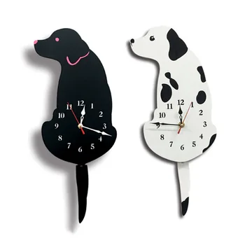 

Acrylic Cartoon Dog Hanging Clock Creative Cute White/Black Wagging Tail Dog Wall Clock for Household Decorative Wall Clocks
