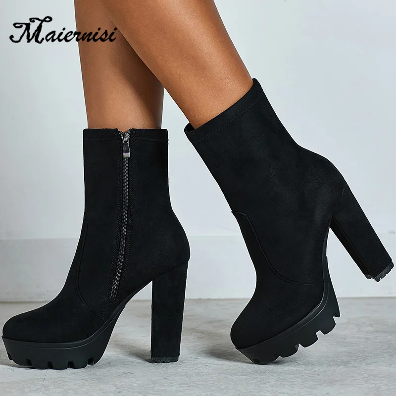 

Fashion zipper ladies boots autumn and winter boots children's high heels platform boots women's shoes boots large size