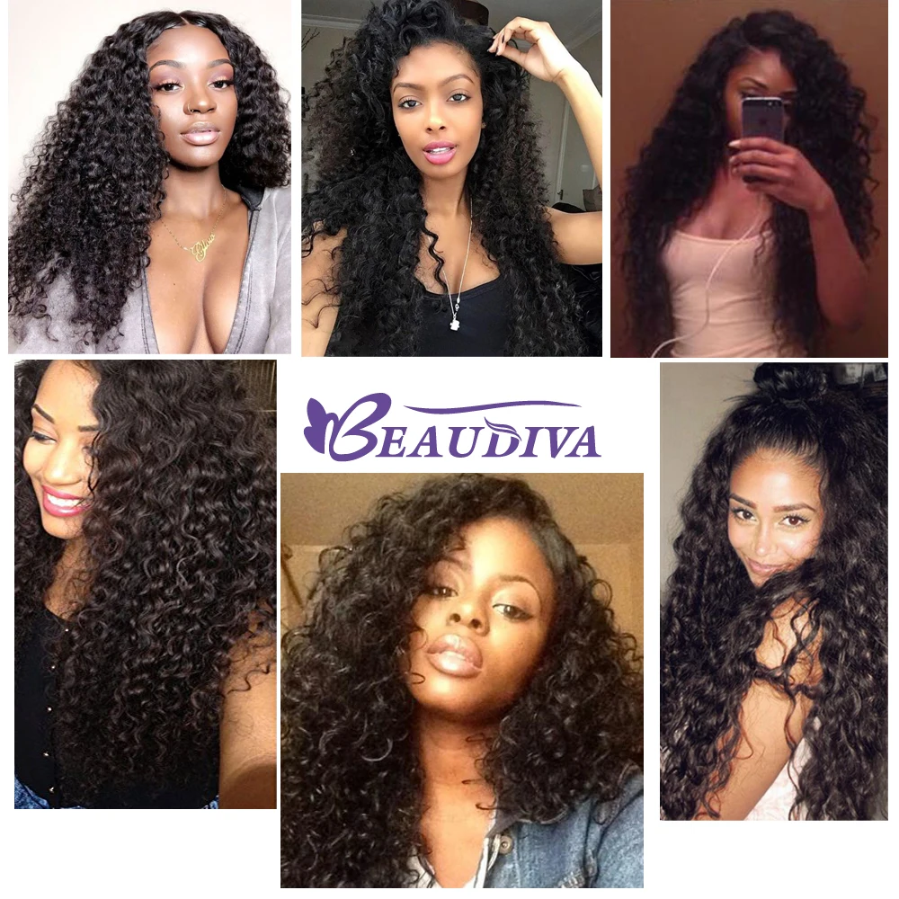 Beaudiva Brazilian Kinky Curly Human Hair Bundles With Closure 4 Bundles Hair Weave With Closure Free Part Remy Hair Bundle