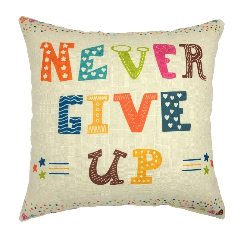 Flax Square Decorative Throw Pillow Case Cushion Cover 18x18 Inch NEVER GIVE UP | Дом и сад