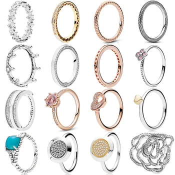 

PDB JZ 10 Original Brand 100% 925 sterling silver ring with sparkling logo original design flower crown retro multi wrap ring