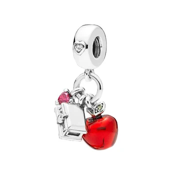 

Real 925 Sterling Silver Charm Red Enamel Snow White's Apple And Heart Pendant Fit Pandora Bracelet & Necklace Diy Jewelry