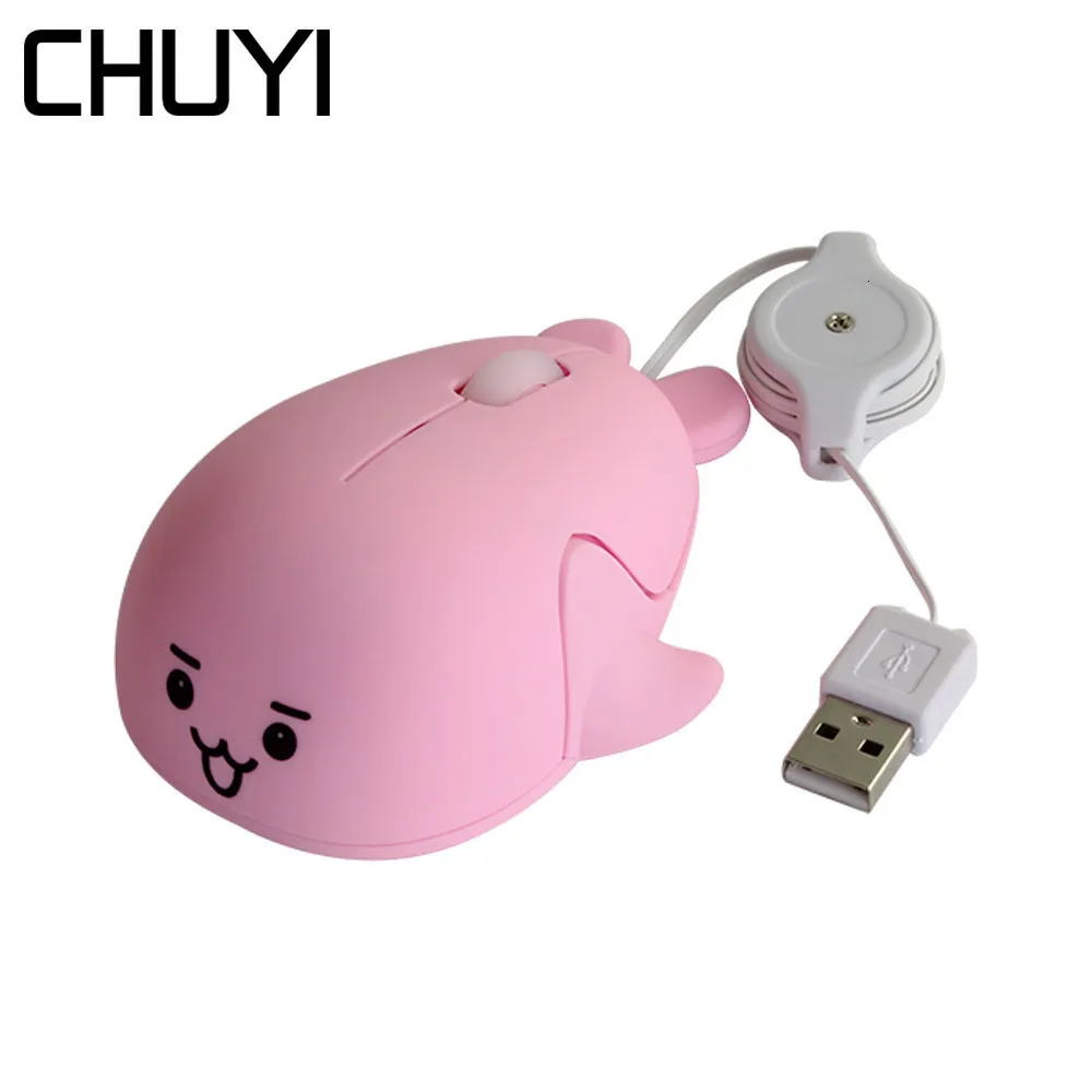Милый мультяшный Дельфин мини-мышь для Gilr Выдвижная USB Проводная Бесшумная оптическая розовая мышь 1200 dpi 3D Компьютерная офисная маленькая Mause
