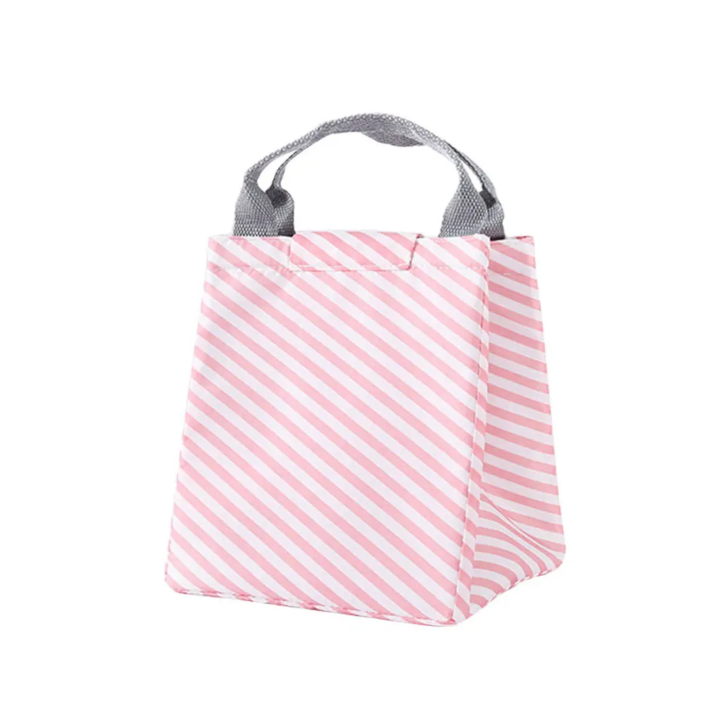 pink stripes Сумка для хранения пикника с рисунком фламинго для организации ланч-бокса Сумка-тоут Bento сумка Оксфорд фруктовая сумка для еды Водонепроницаемая дорожная сумка - Цвет: pink stripes