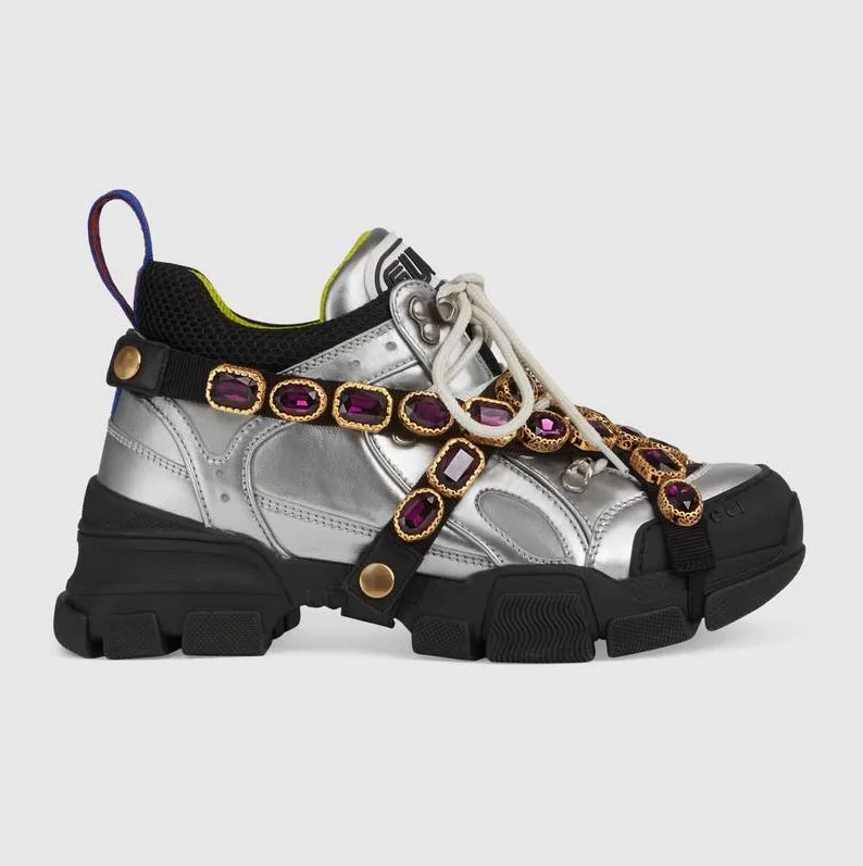 HOT Women Sneakers Cross Chains Crystal Sneakers Thick Heel Lace-up Woman Casual Shoes Luxury Design Patchwork Tennis Shoes