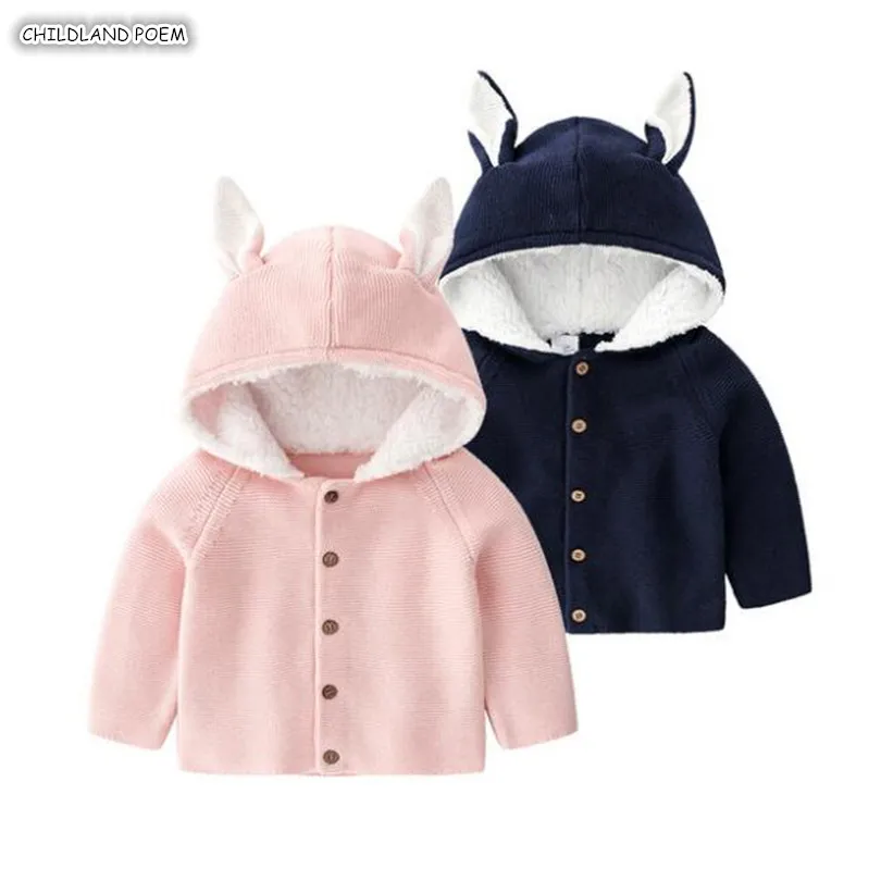 

Baby Sweater Autumn Baby Jacket Coat Hooded Knitted Baby Cardigan Rabbit Ear Baby Girls Sweater Toddler Boys Sweater Cardigan