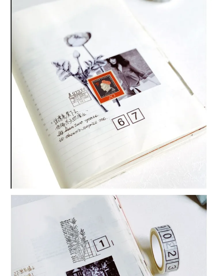 WOKO 2rolls/set Vintage Daily Weekly Sticker Retro Black White Number Week Decoration Washi Tape DIY Scrapbooking Masking Tape