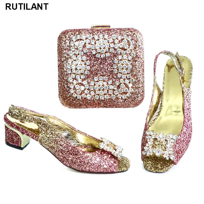

African Party Shoe and Bag Set African Shoe and Bag Set Decorated with Rhinestone Italy High Heels Women Wedding Party Shoes