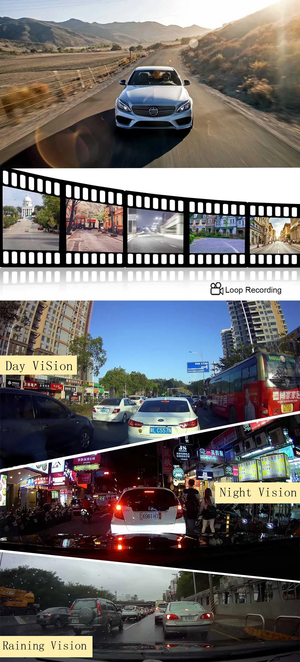 Даш cam Автомобильная прикуриватель Видеорегистраторы для автомобилей 2 Камера s объектив 2,3 дюймов Двойной объектив с зеркалом заднего вида Камера видео dvr рекордер dash cam