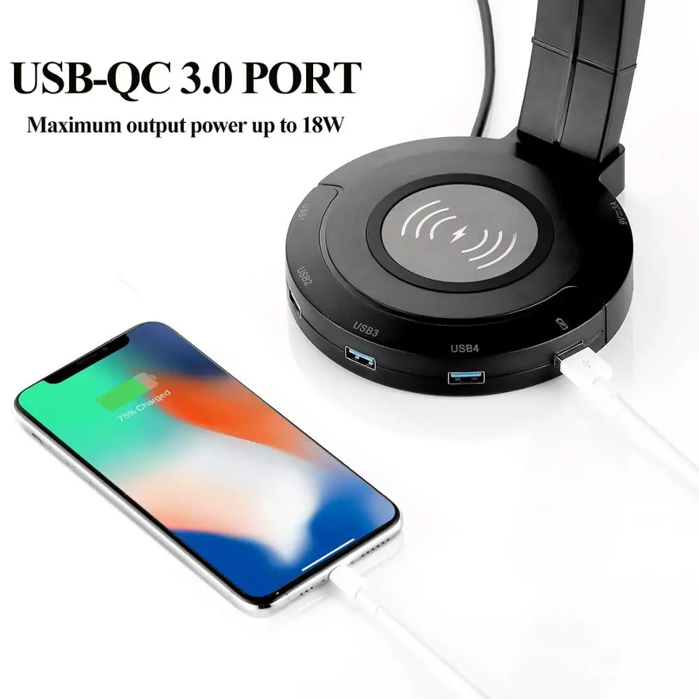 befon RGB Headphones Stand with 4 USB Ports Support Wireless Charging Headphone Holder for Gamers Gaming PC Accessories Desk