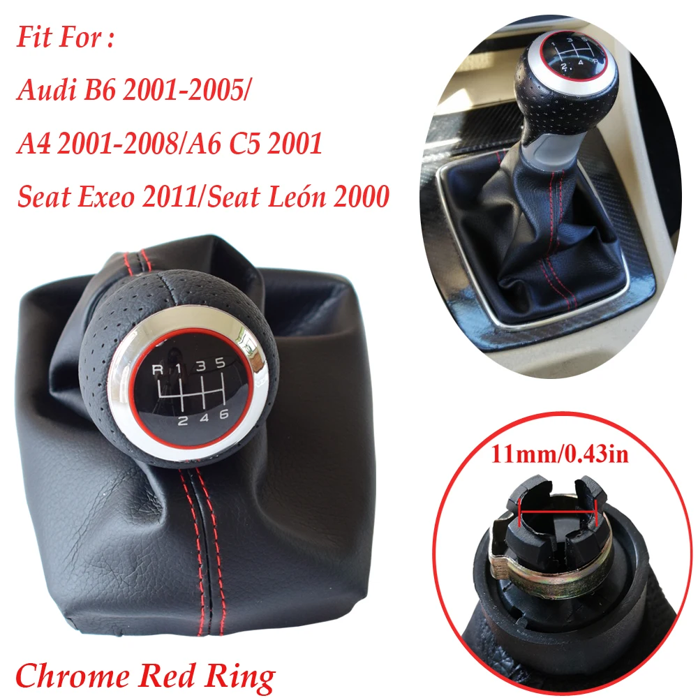 5/6 скорость серебряное кольцо матовый хром ручка переключения передач загрузки Gaitor для Audi A4(2001-2008) B6(2001-2005) A6 C5(2001) для сиденья Exeo 2011 - Название цвета: Chrome Red 6 Boot
