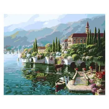 

Paint For Adults and Kids DIY Oil Painting Kits Pre-Printed Canvas Lakeside D08F