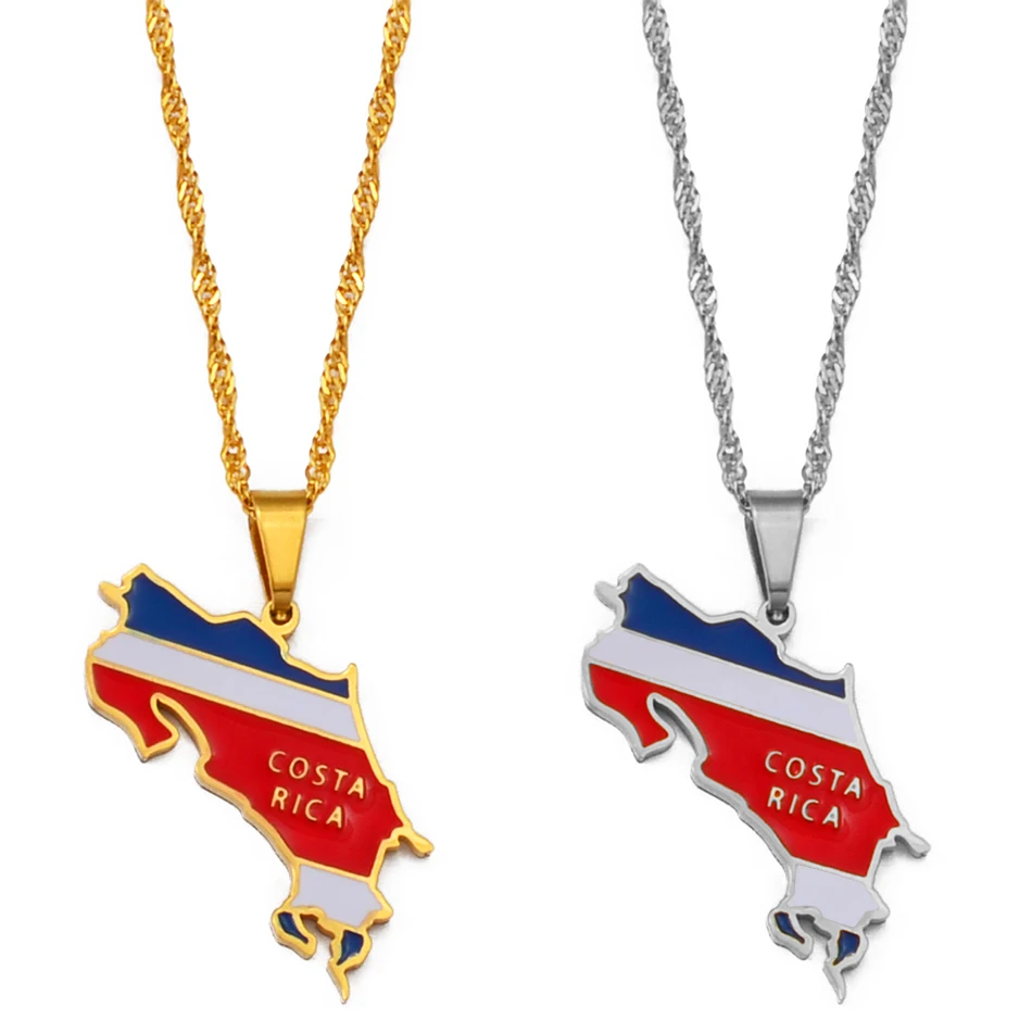 AnniyoCostaRicaMapFlagCharmNecklacesLaRepublicadeCostaRicaMapPendantThinChain#208721