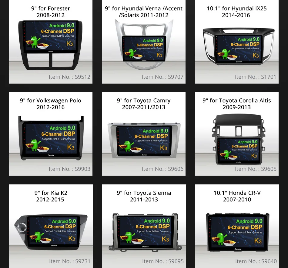 Excellent Ownice K3 Android 9.0 Car Radio 2din Universal for VW Toyota Hyundai Nissan Auto GPS Navi Support DSP 4G LTE Front Rear Camera 4