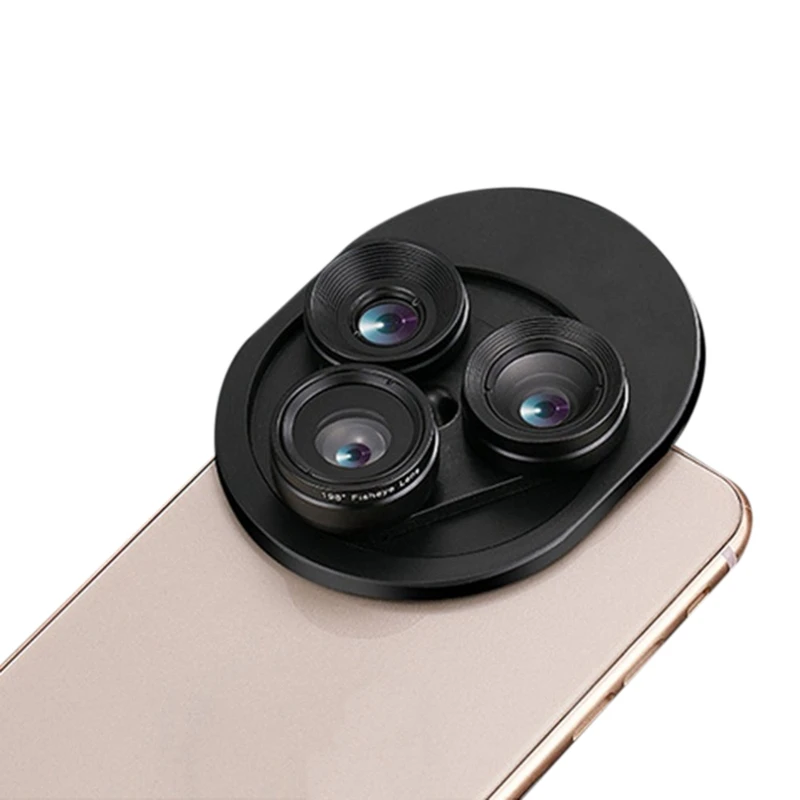 Горячая-3 в 1 Набор объективов для мобильного телефона профессиональный интегральный поворотный стол для внешнего использования широкий угол+ рыбий глаз+ макро комплект объективов для камеры - Цвет: Black