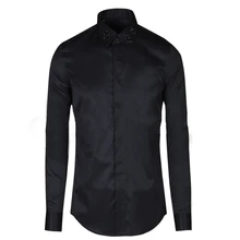 

2021 spring and summer men's shirt handmade bee beaded non-iron long-sleeved shirt light luxury business men's white shirt