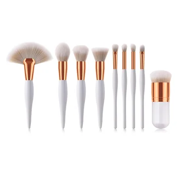 

9pcs Flame Concealer Soft Chubby Daily Use Blusher Professional Wooden Handle Nylon Bristles Makeup Brush Set Gift Flat Head