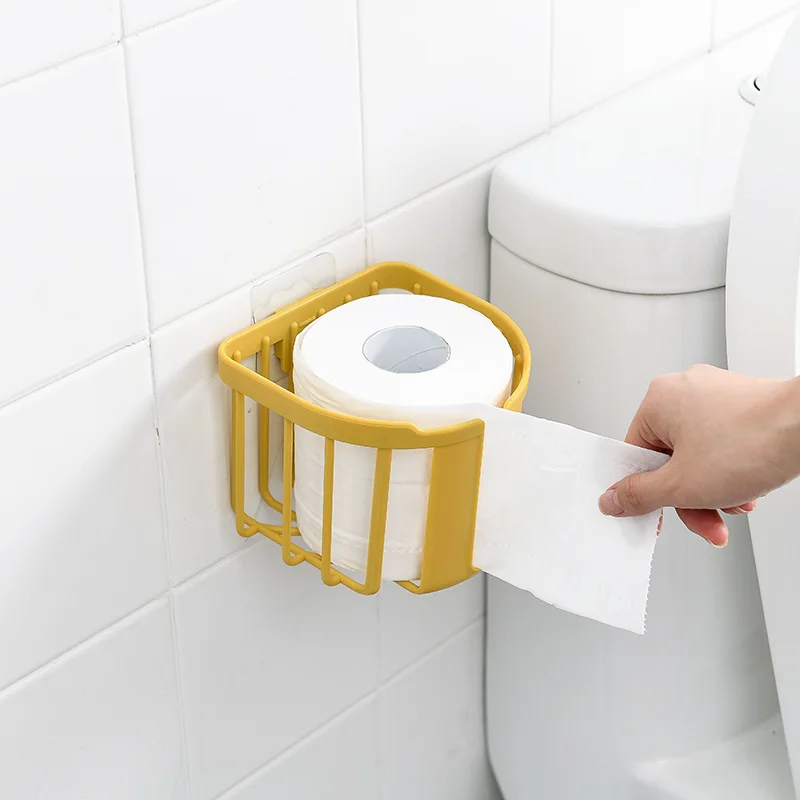 

Punch-Free Solid Color Tissue Box Wall-Mounted Hollow Simple Style Draining Ventilating Easy To Dry Bathroom Household Supplies