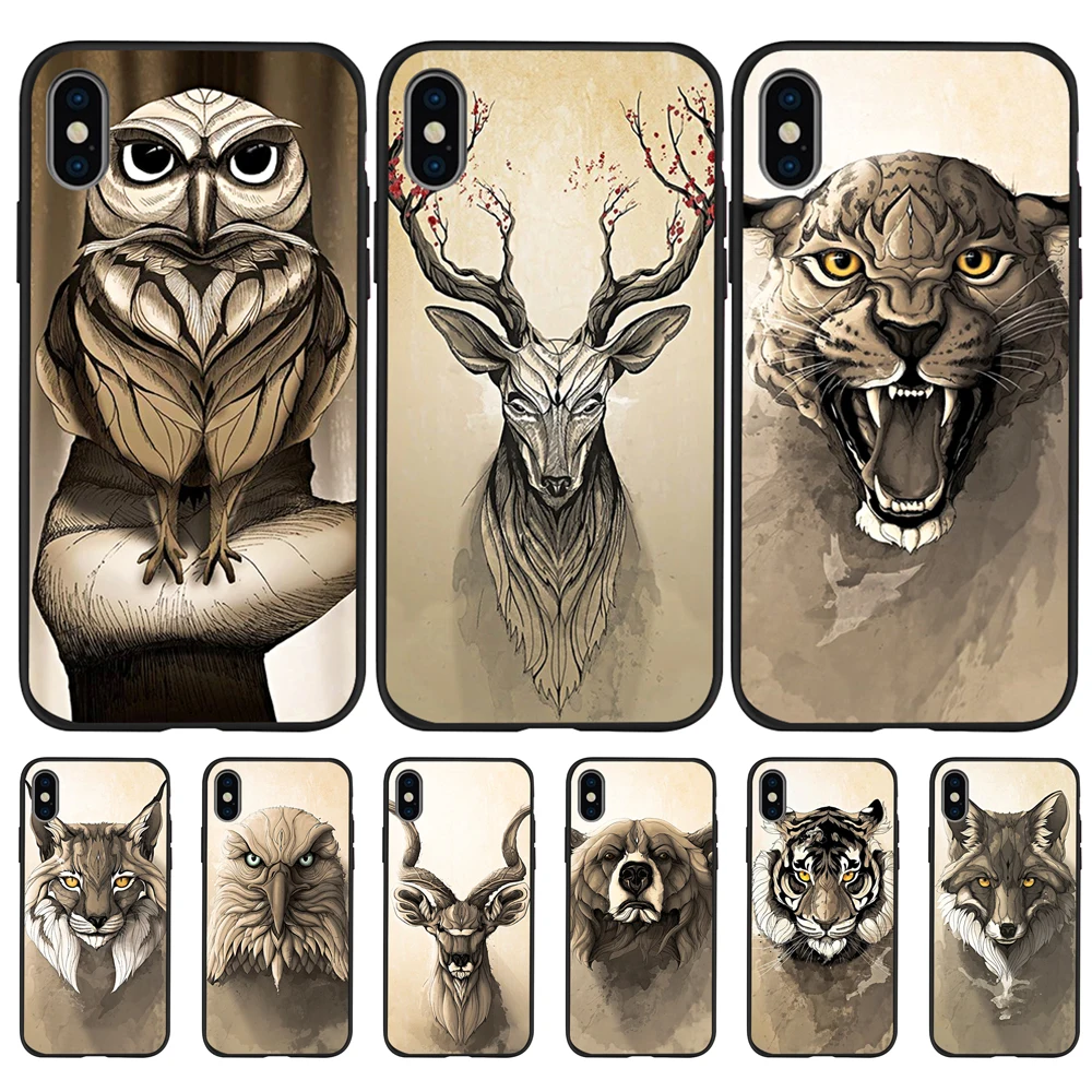 

Owl tiger lion animal For iPhone X XR XS 11 Pro Max 5 5S SE 6 6S 7 8 Plus Oneplus 5T Pro 6T phone Case Cover Coque Etui funda