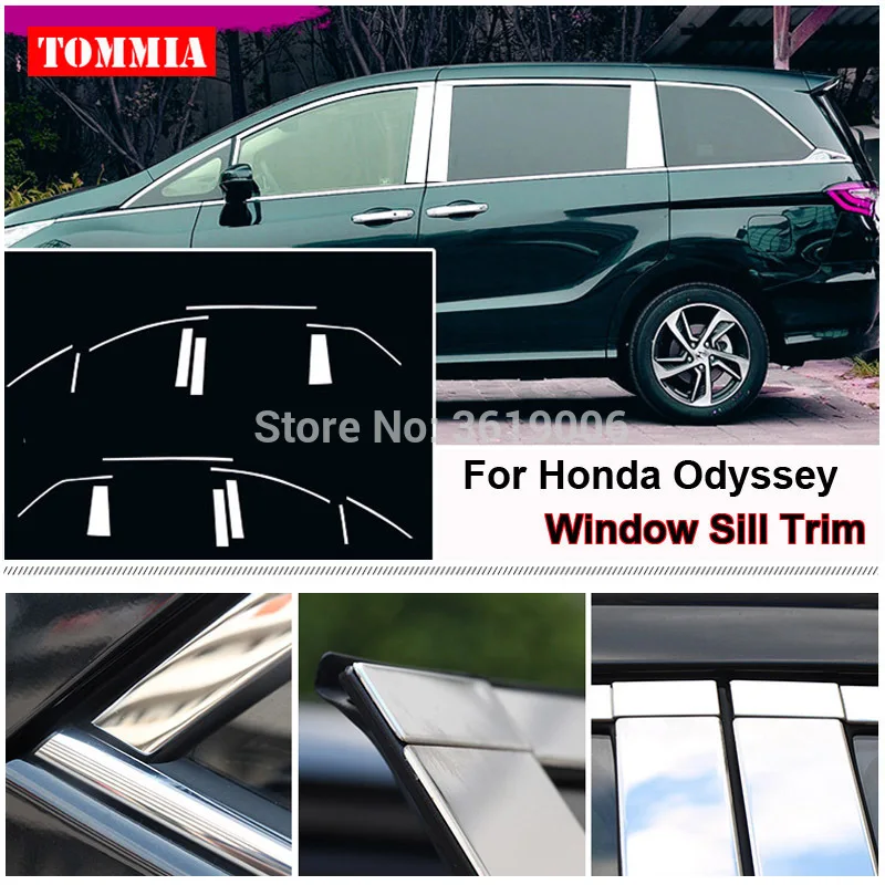 

TOMMIA Full Window Middle Pillar Molding Sill Trim Chromium Styling Strips Stainless Steel For Honda Odyssey 14-16