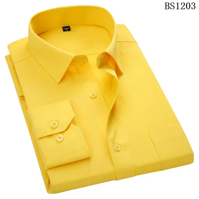 Plus Large Size 8XL 7XL 6XL 5XL 4XL Slim Fit Mens Business Casual Long Sleeved Shirt Classic Striped Male Social Dress Shirts BS1203 Yellow