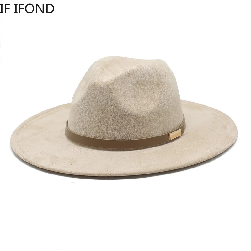 Vintage Suede Wide Brim Felt Fedoras Hats Women Men Western Cowboy Hat Panama Trilby Formal Party Cap 4