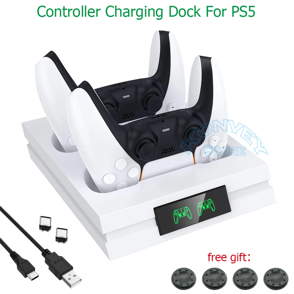 2021 Più Recente Ps5 Dual Controller Caricabatterie Stand Ricarica Rapida Dock Station Indicatore Led Per Sony Playstation5 Gamepad Wireless