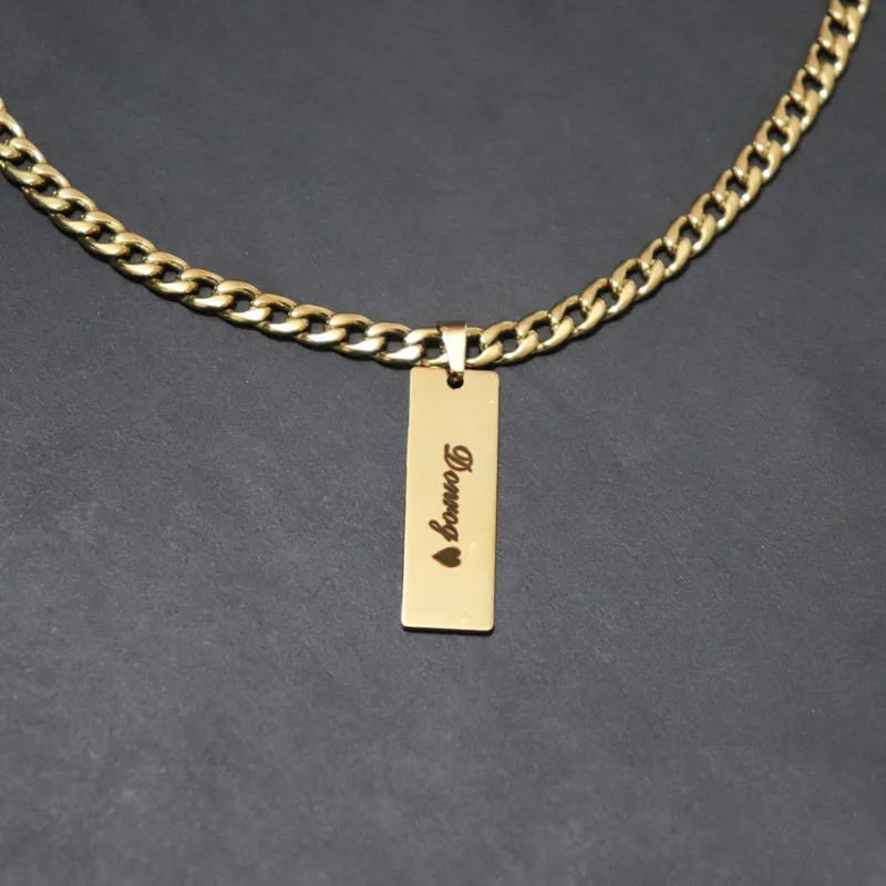 

Bold Curb Chain Custom Name Pendant Necklaces Personalized Engrave Nameplate Bar Necklace For Women Hip Hop Jewelry Gold Ketting