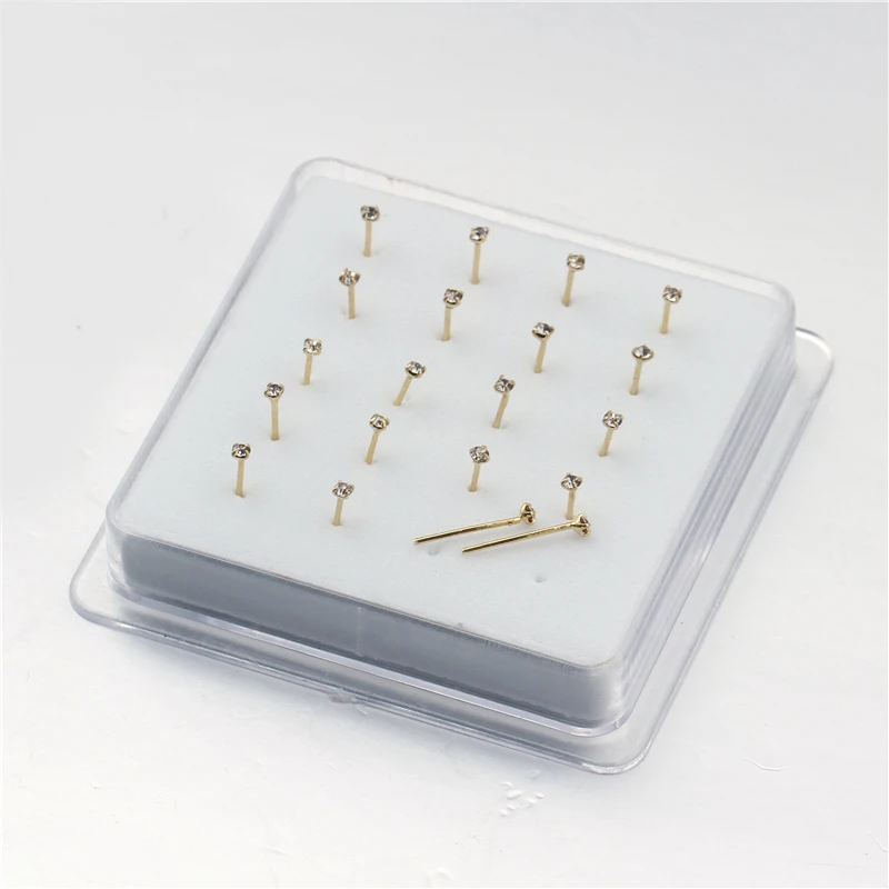 1set 20 Pcs Straight Pin Nose Stud With 1.5mm Crystal Nose Piercing Body Jewelry Studs Rings Piercing Pin Body Jewelry nose rings,piercing jewelry,nose studs,body piercing jewelry,body jewelry