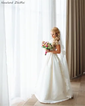 

Newland ZhiMei Princess Wedding Dresses Lace Appliques Off The Shoulder A Line Bridal Gown Covered Buttons Marriage Bride Dress