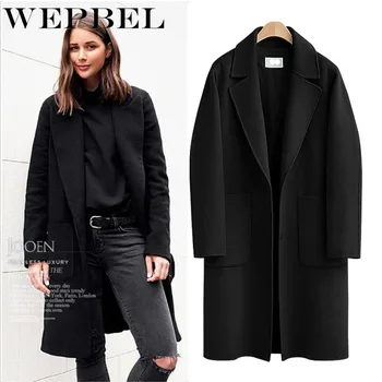 

WEPBEL Women Loose Coat Jacket Turn Down Neck Full Sleeve Plus Size Woolen Button Pocket Autumn Winter Ladies Outwear Wool Blend