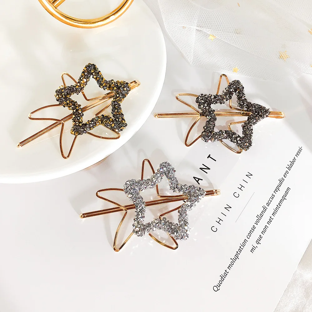 

New Korea Hollow Star Hair Clips for Women Crystal Rhinestones Pentagram Hairpin Women Bridal Hair Accessories Hairgrip