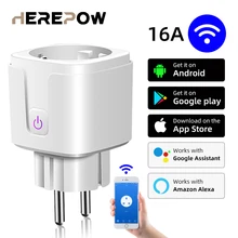 Herepow wi fi inteligente plug ue eua reino unido adaptador de controle voz remoto sem fio energia do monitor tomada tempo para alexa google