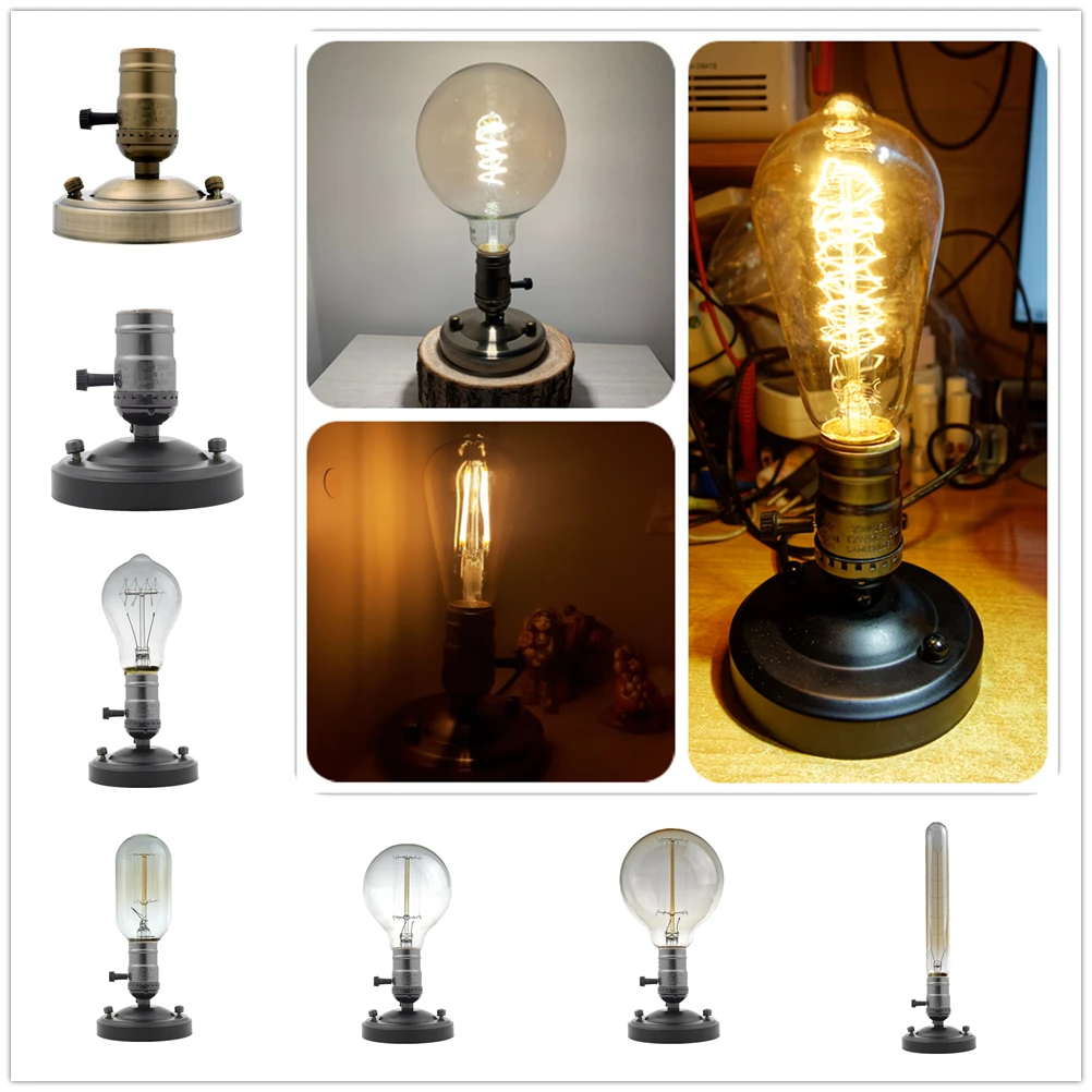 Lamp Base E27 E26 Electroplating Aluminum Vintage Retro Antique Edison Ceiling Screw Light Lamp Bulb Socket Holder & Switch D40