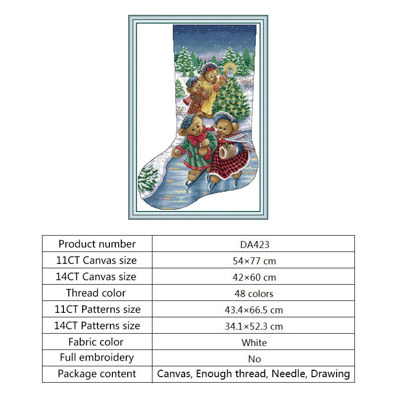 Рождественский чулок с медведями, рождественские наборы для вышивания крестиком, наборы узоров для вышивания, наборы для рукоделия «сделай сам», рукоделие, домашний декор - Цвет: Cross Stitch-DA423
