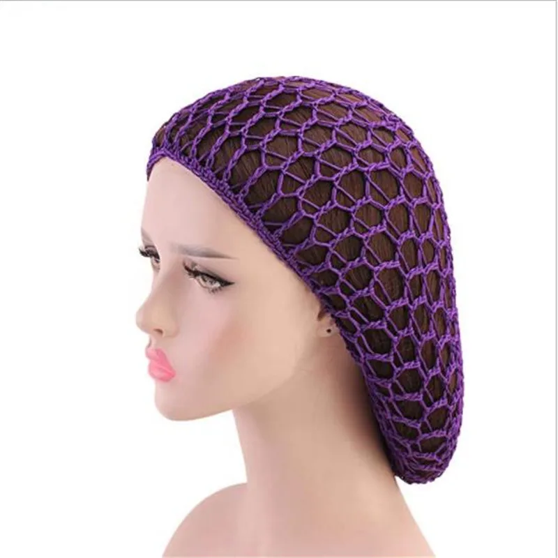Purple 1 шт., ручная работа, тканые профессиональные волосы, однотонный цвет, женские, женские, мягкие, искусственный шелк, парики, снуд, вязанные крючком волосы, вязаная шапка, Hairnet, Новинка - Цвет: Purple