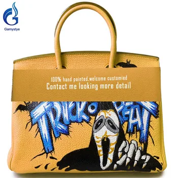 

Hand painted ART Frightened Skull Printed Genuine Leather Shoulder Bag Retro Crossbody Bag Large Capacity for women Travel bags